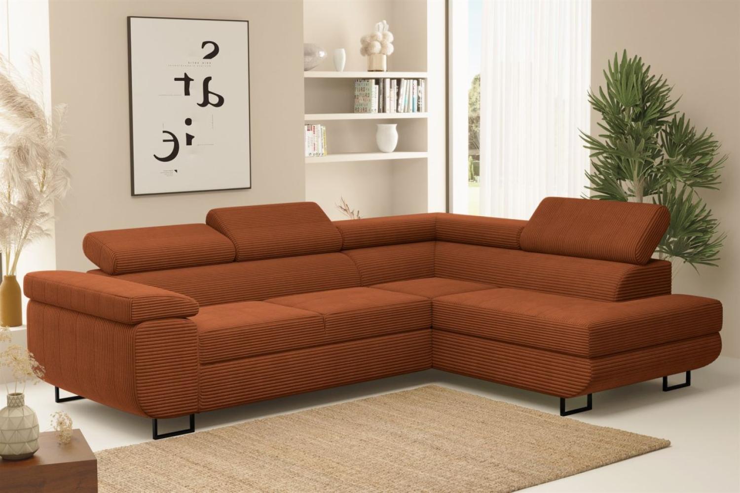 Ecksofa Sofa mit Schlaffunktion METZ Stoff Poso Rostbraun Ottomane Rechts Bild 1