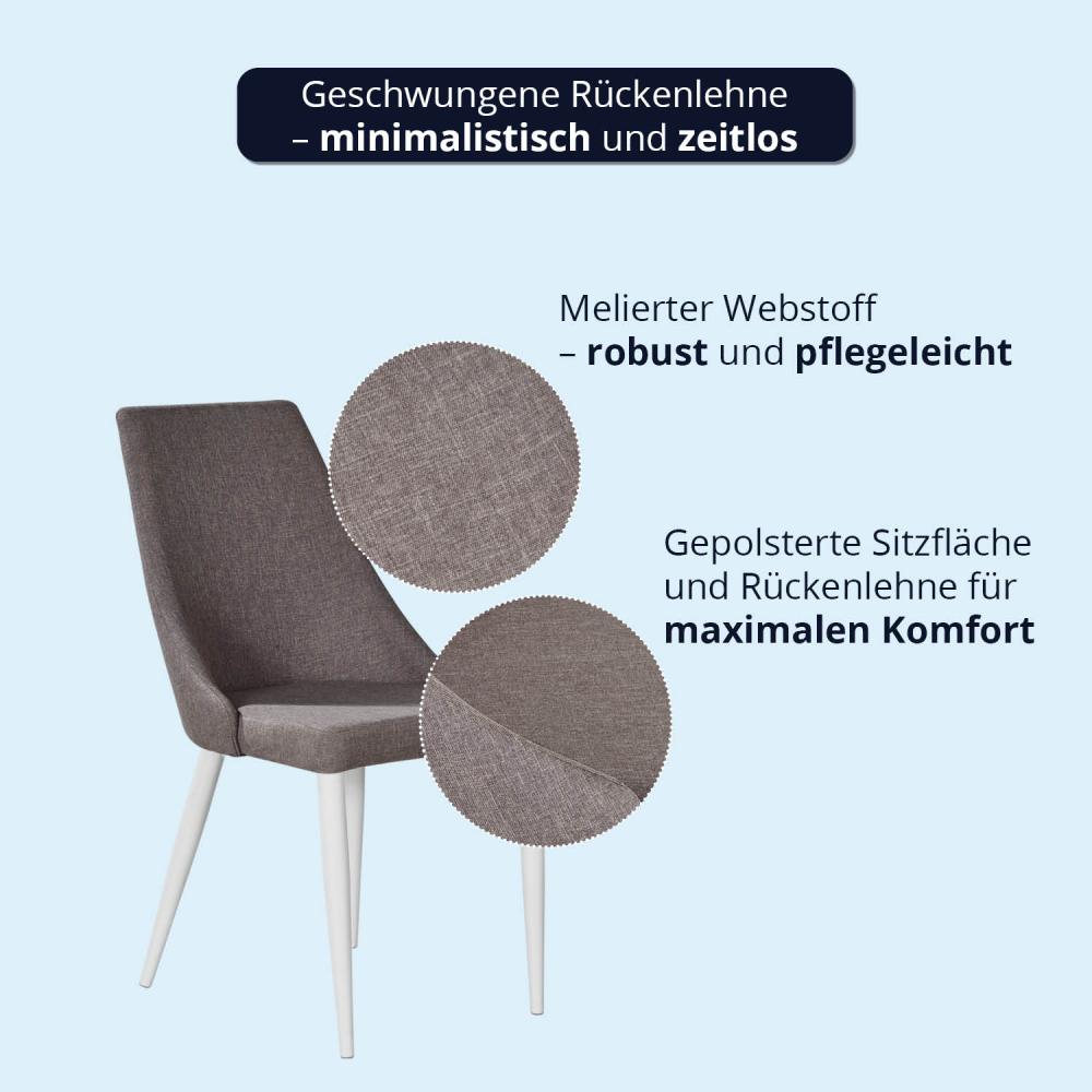 Esszimmerstuhl Polsterstuhl Esszimmer 2er Set Hellgrau | Metallgestell matt Weiß lackiert | BHT 46,5 x 90 x 63 cm | 110 kg max. Belastbarkeit | ideal für Küche Büro Wohnzimmer Bild 1