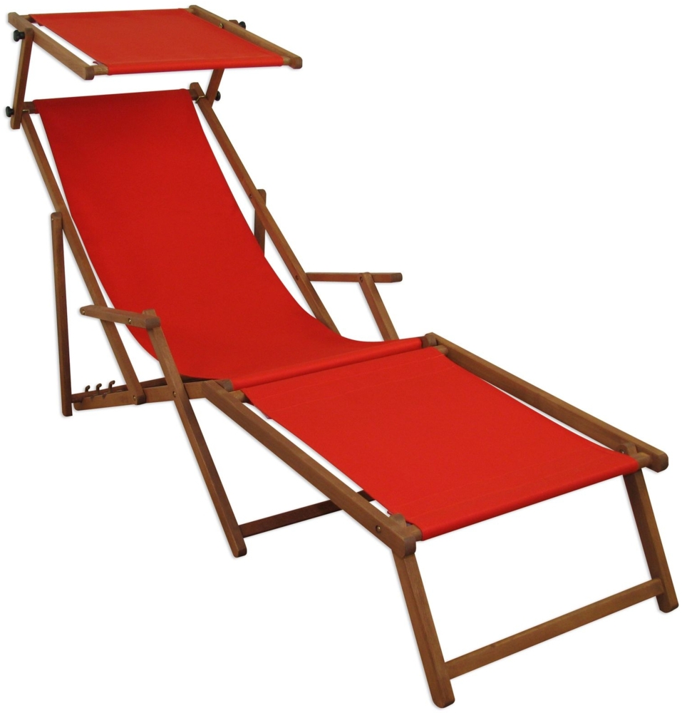 Sonnenliege rot Liegestuhl Fußteil Sonnendach Gartenliege Holz Deckchair Gartenmöbel 10-308FS Bild 1