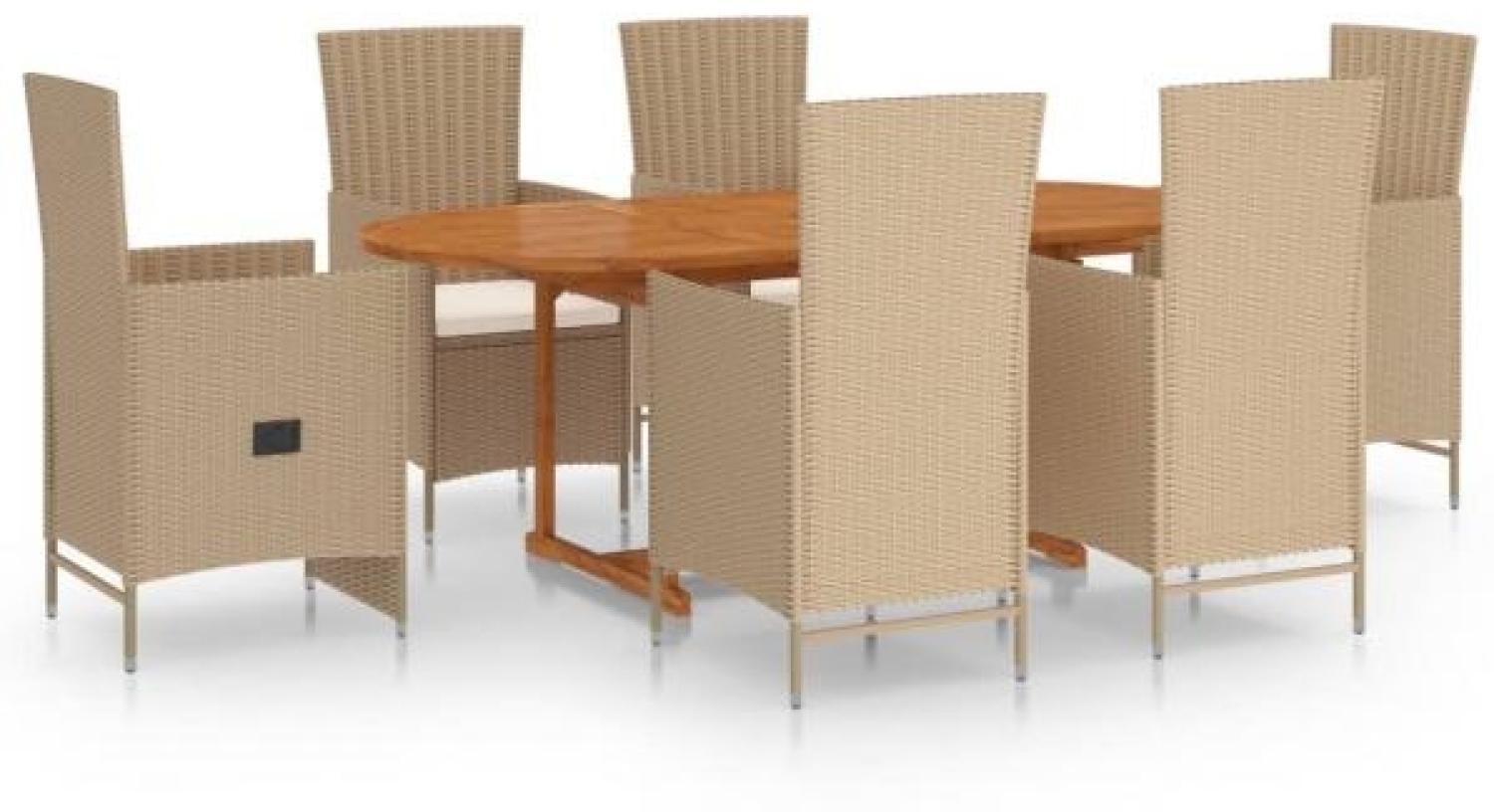 vidaXL 7-tlg. Garten-Essgruppe Poly Rattan Beige 3070771 Bild 1