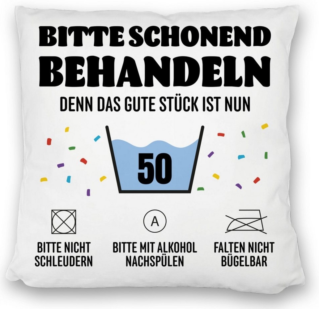 speecheese Dekokissen Bitte schonend behandeln - 50. Geburtstag Kissen satiniert Bild 1