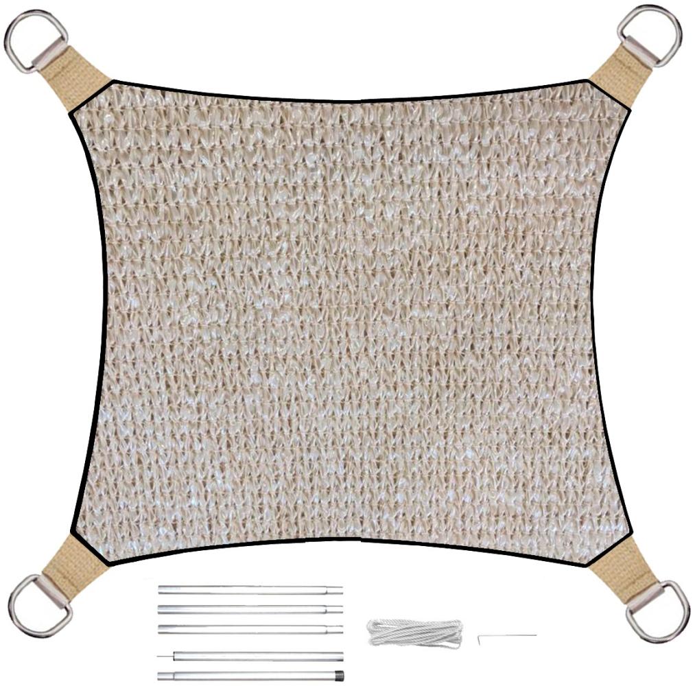 Sonnensegel Quadratisch wasserdurchlässig Champagner 25m² mit Stangenset Bild 1