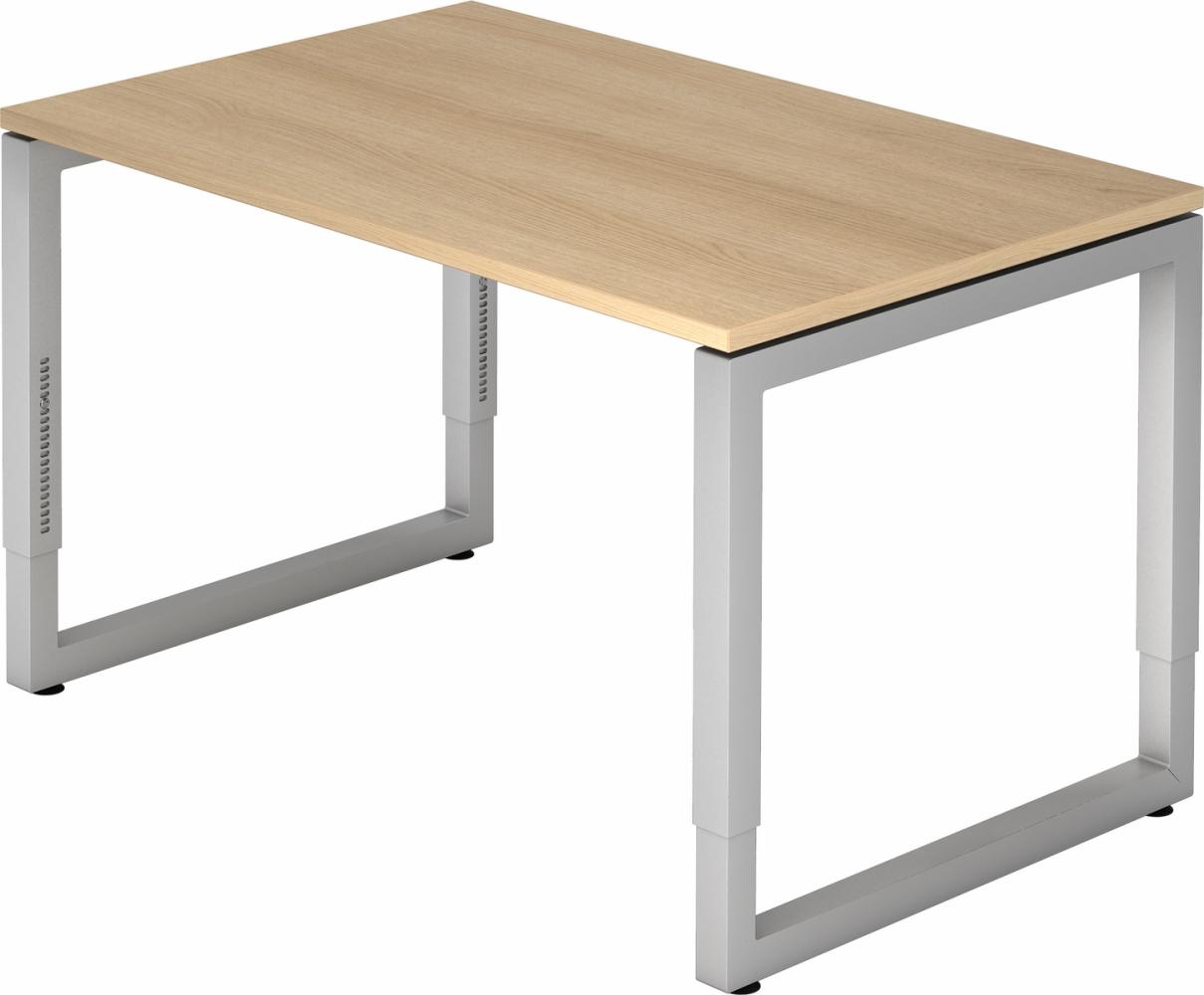 bümö höhenverstellbarer Schreibtisch R-Serie 120x80 cm in Eiche, Gestell in Silber - PC Tisch klein für's Büro manuell höhenverstellbar, Computertisch verstellbar, RS-12-E-S Bild 1