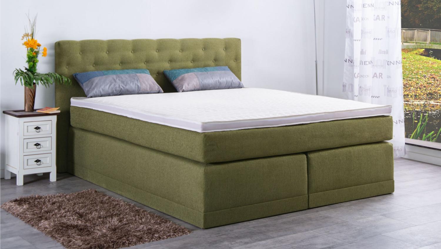 AUKONA| Boxspringbett Helena Olive 160x200 | 7- Zonen Taschenfederkern Matratze, mit Komfortschaumtopper Bild 1