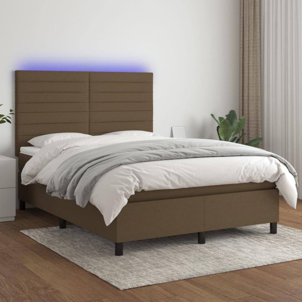 vidaXL Boxspringbett mit Matratze & LED Dunkelbraun 140x190 cm Stoff 3134952 Bild 1