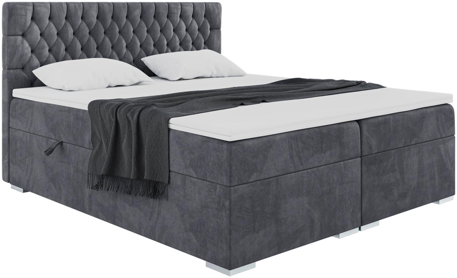 MEBLINI Boxspringbett DALIA 140x200 cm mit Bettkasten - H3/Dunkelgrau Samt Polsterbett - Doppelbett mit Topper & Taschenfederkern-Matratze Bild 1