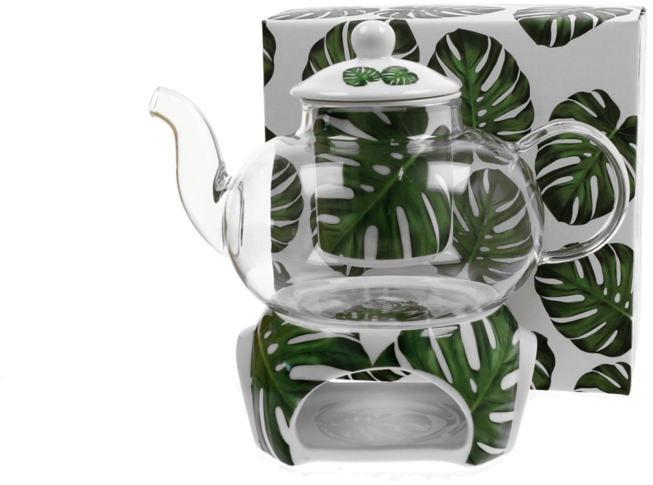 DUO FLORAL 30464 Teekanne 1000 ml mit Teesieb MONSTERA mit Teesieb, Glas - New Bone China Porzellan Bild 1