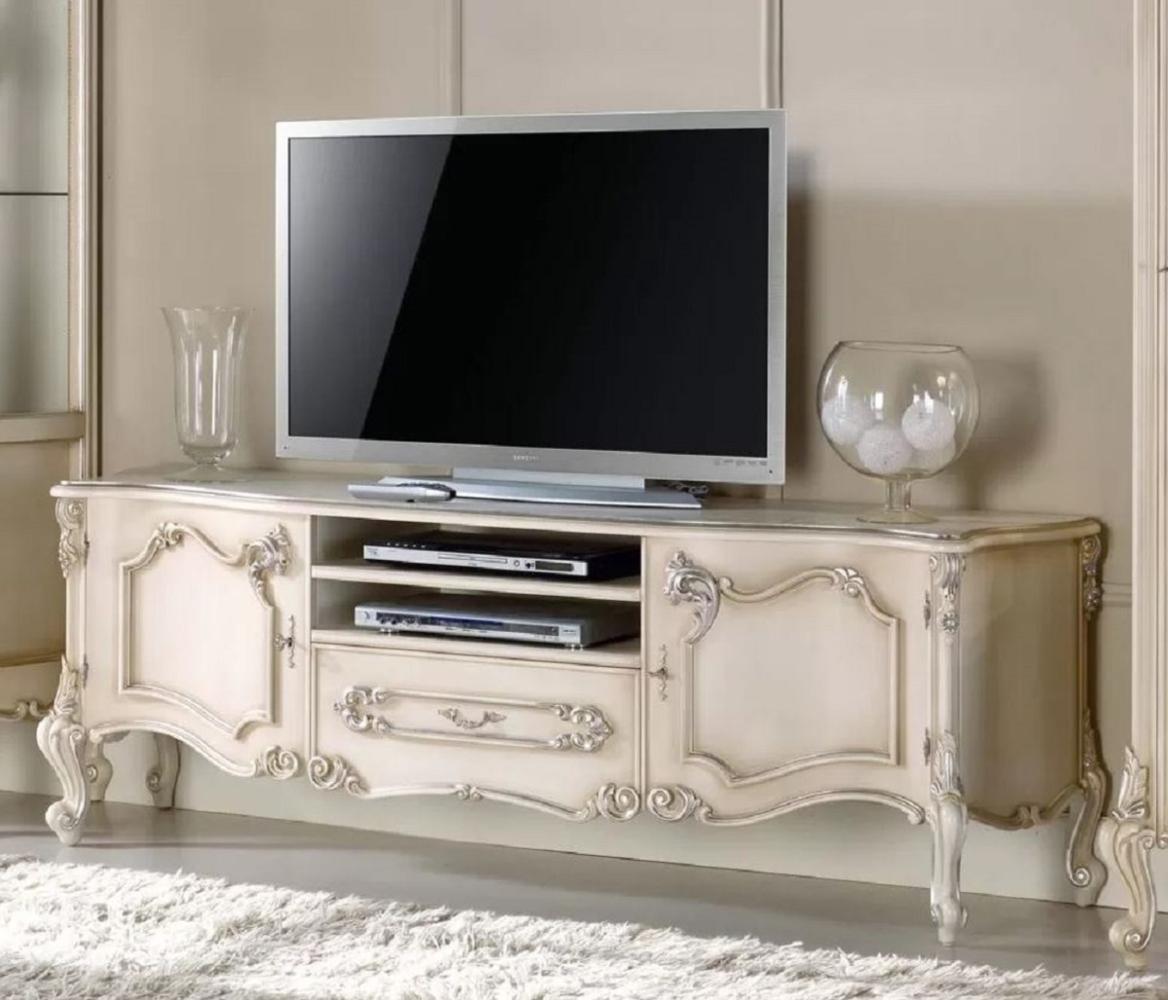 Casa Padrino Luxus Barock TV Schrank Cremefarben / Silber - Handgefertigtes Massivholz Sideboard mit 2 Türen und Schublade - Barock Wohnzimmer Möbel - Luxus Qualität - Made in Italy Bild 1