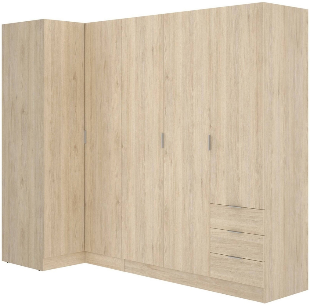 Dmora Großer Kleiderschrank Atena, Eckschrank für Schlafzimmer, Eckschrank mit 5 Flügeltüren, 214 x 91 x 184 cm, Eiche Bild 1