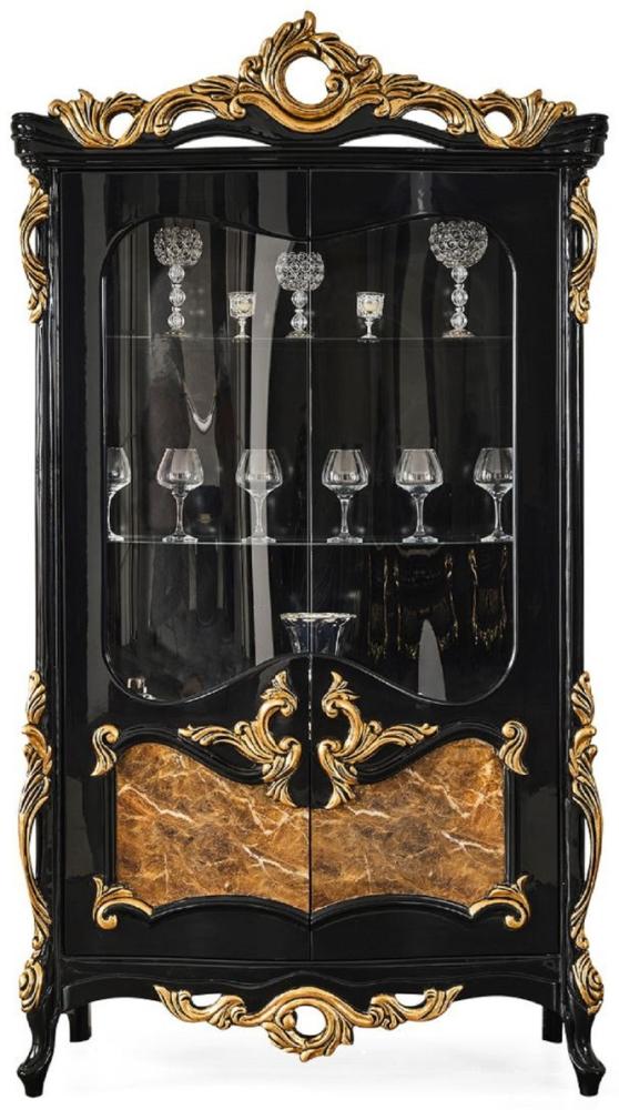 Casa Padrino Luxus Barock Vitrine Schwarz / Braun / Gold 156 x 50 x H. 220 cm - Prunkvoller Massivholz Vitrinenschrank mit 2 Glastüren - Barock Möbel Bild 1