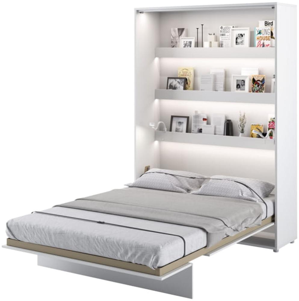 MEBLINI Schrankbett Bed Concept - BC-01 - 140x200cm Vertikal - Weiß Hochglanz/Weiß - Wandbett mit Lattenrost - Klappbett mit Schrank - Wandklappbett - Murphy Bed - Bettschrank Bild 1