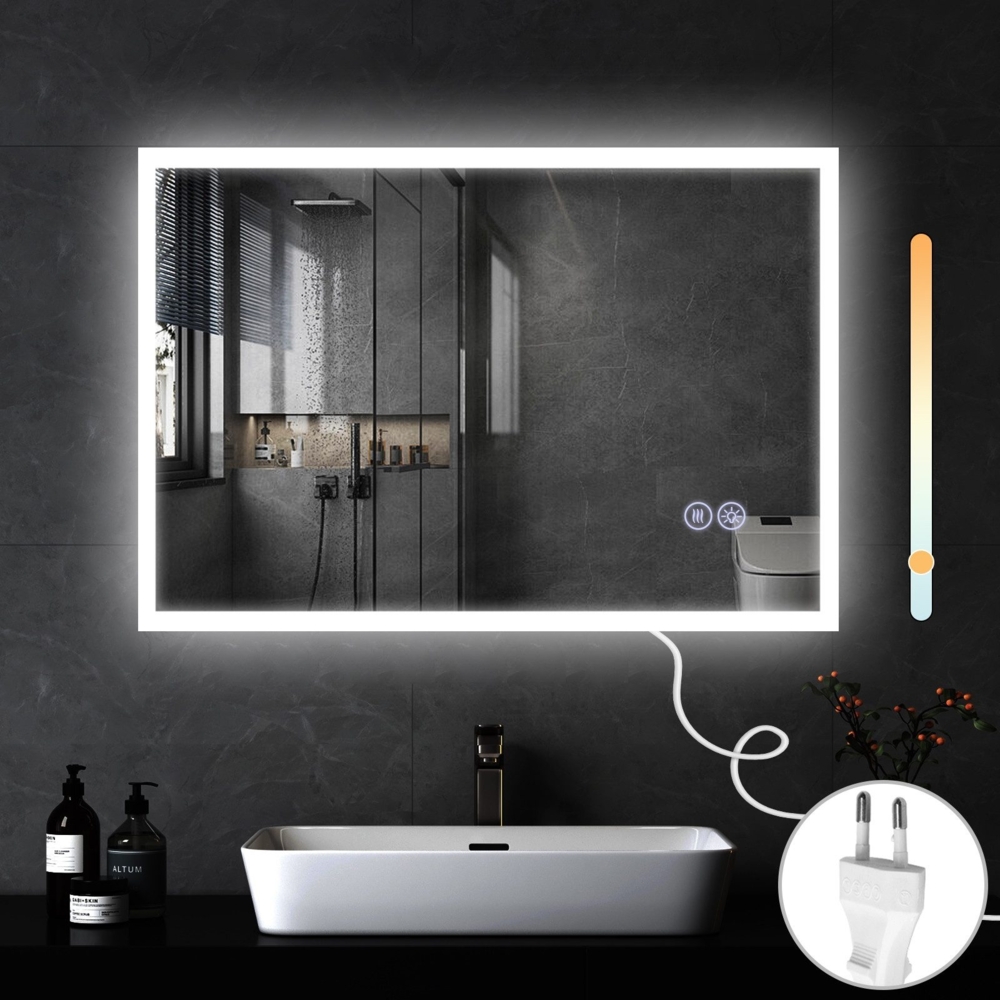ZMH Spiegel Bad Badspiegel mit Beleuchtung - LED Wandspiegel Rund 100X60cm Badezimmer Badezimmerspiegel mit Touch-Schalter und Entfogger-Funktion Lichtspiegel Dimmbar 3000K-6500K Bild 1