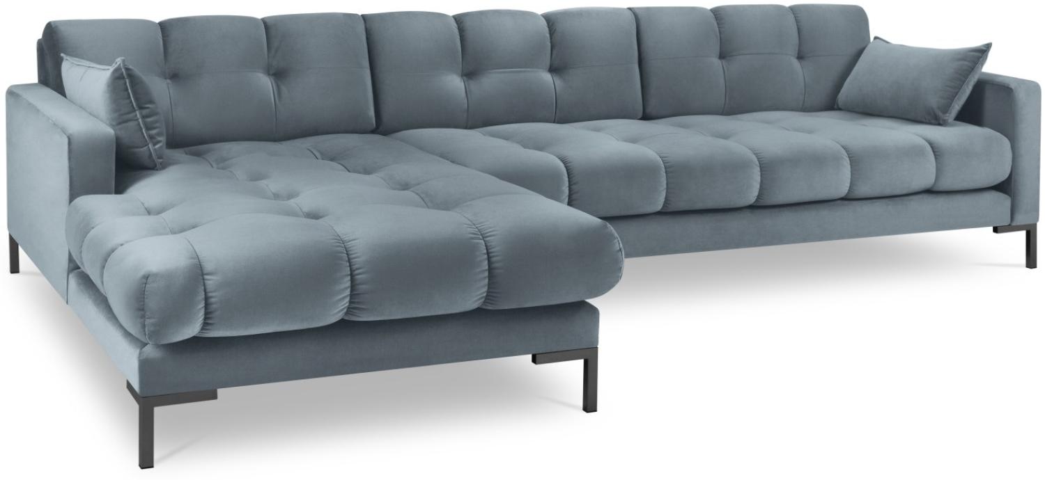 Micadoni 5-Sitzer Samtstoff Ecke links Sofa Mamaia | Bezug Light Blue | Beinfarbe Black Metal Bild 1