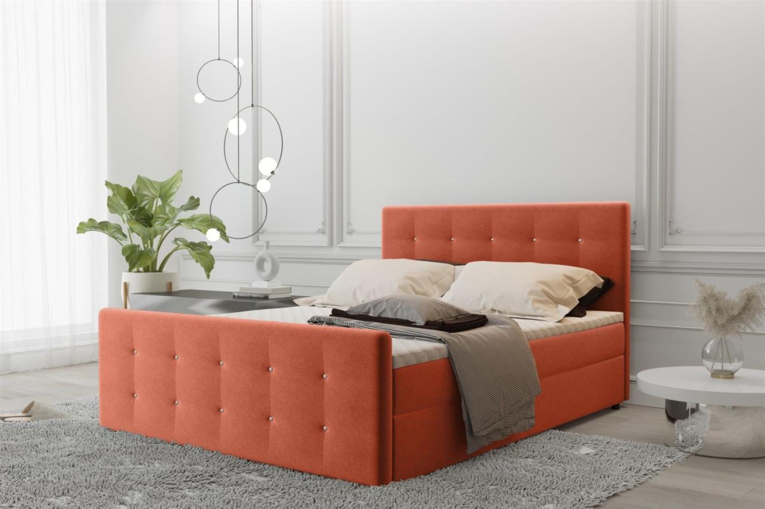 Boxspringbett Schlafzimmerbett MAURO 120x200cm Stoff Soro Orange inkl. Bettkasten Bild 1