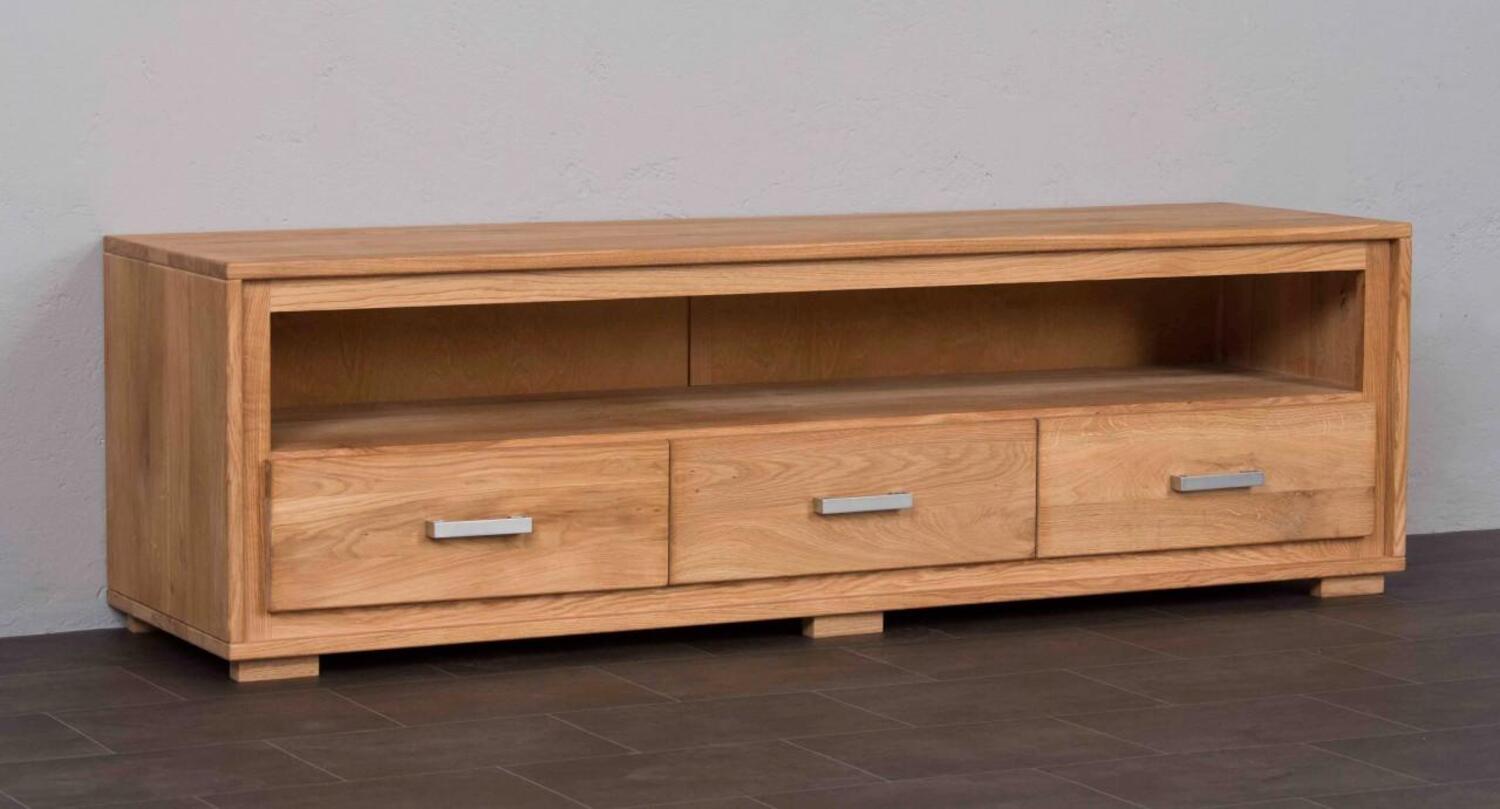 TV Lowboard Basel 3 Schubläden - Wildeiche Massivholz geölt Bild 1