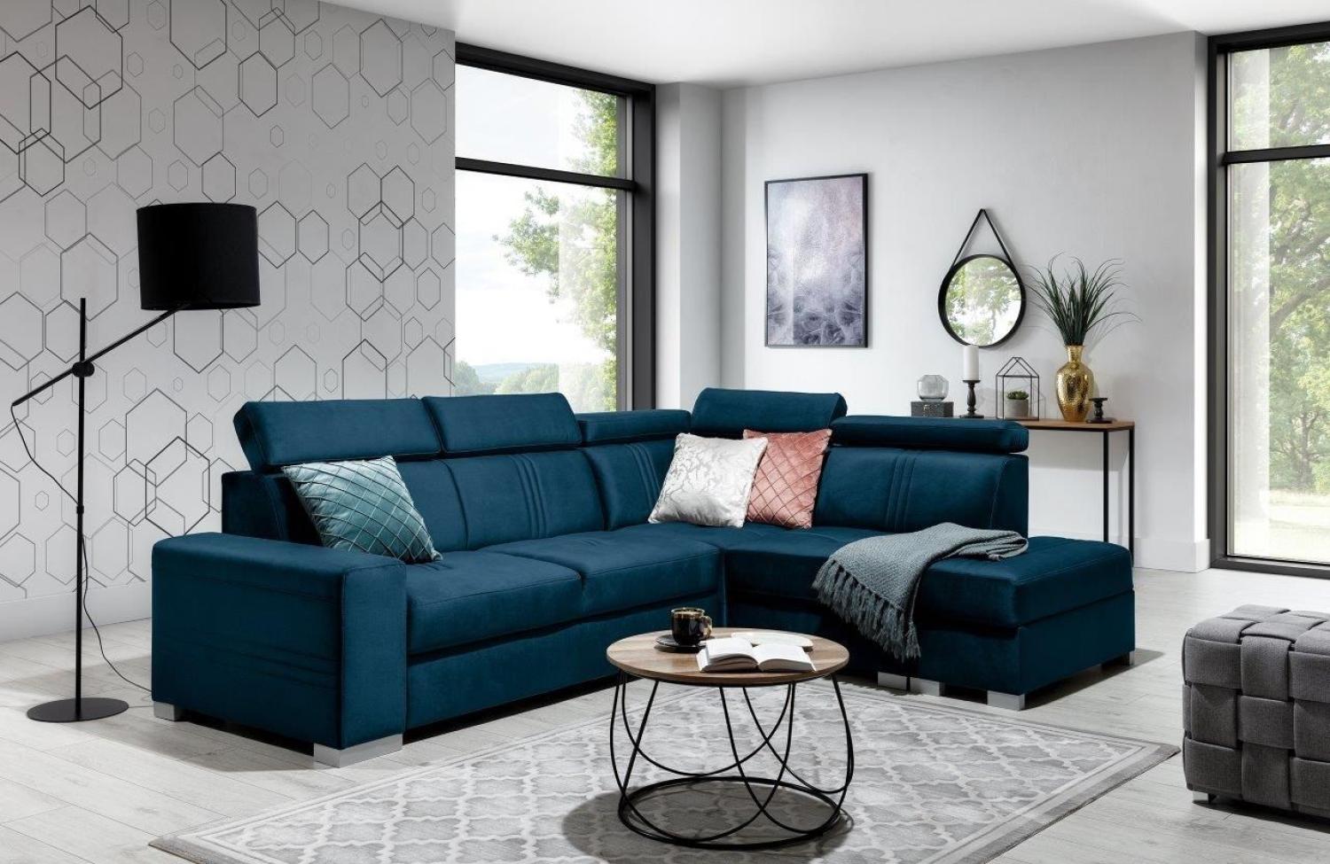 Ecksofa Schlafsofa NOLAN inkl. USB in Stoff Element Blau Ottomane Rechts Bild 1