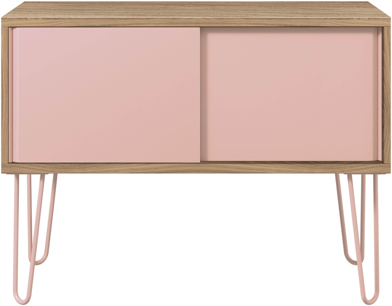 MultiRange Sideboard, Nussbaum, Schiebetüren aus Stahl, 4 Stahlfüße, Maße: H 752 x B 1000 x T 450 mm, Farbe: nussbaum/pastellpink Bild 1