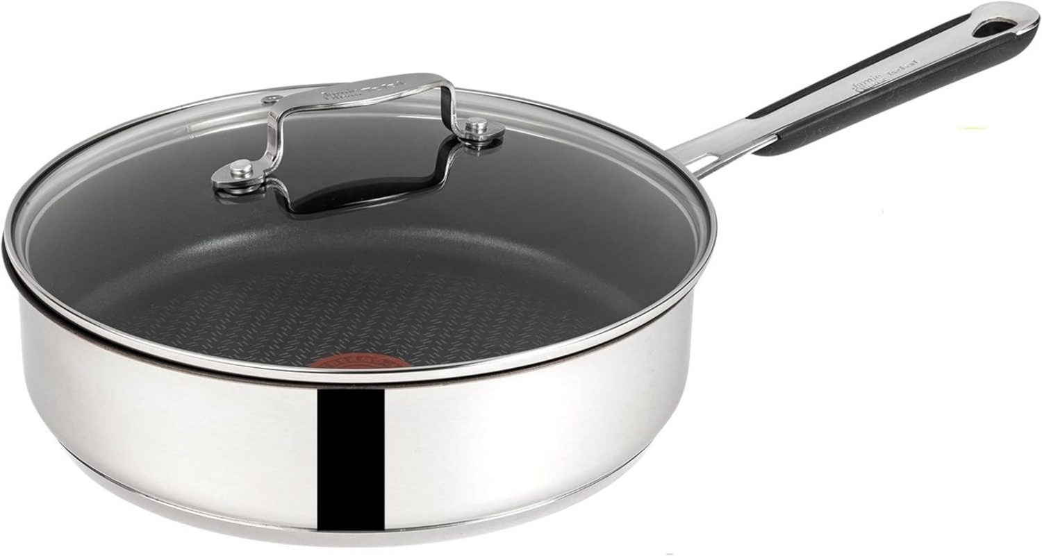 Tefal Schmorpfanne Jamie Oliver E30 Schmorpfanne mit Deckel 24cm ale Herdarten+ Induktion, Edelstahl 18/10 (Pfannen, Pfanne, Bratpfannen Set, Pfannenset, Wok, Wokpfanne, Schmorpfanne), Ohne Fett Bild 1