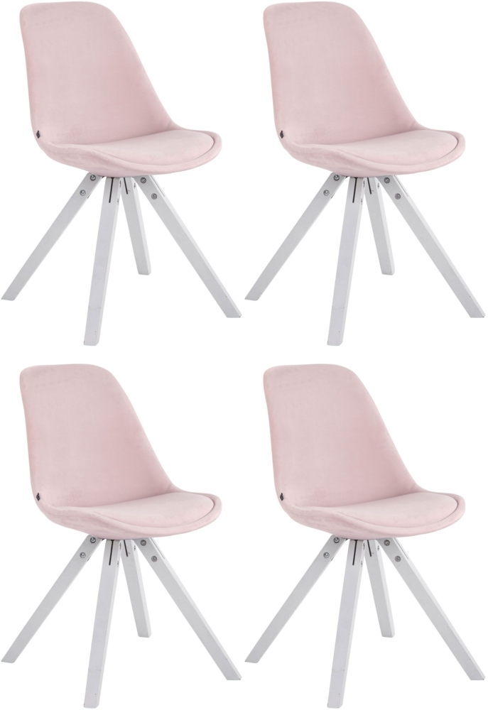 CLP 4er Set Stühle Toulouse Samt Square mit Sitzpolster und eckigen Holzbeinen,pink weiß Bild 1