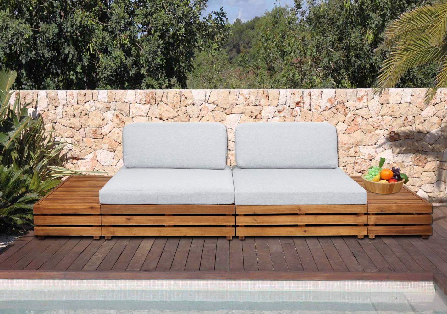 Garten-Garnitur HWC-L28, Lounge-Set Sitzgruppe Lounge-Sessel Sofa, Spun Poly Akazie Holz MVG ~ Polster hellgrau Bild 1