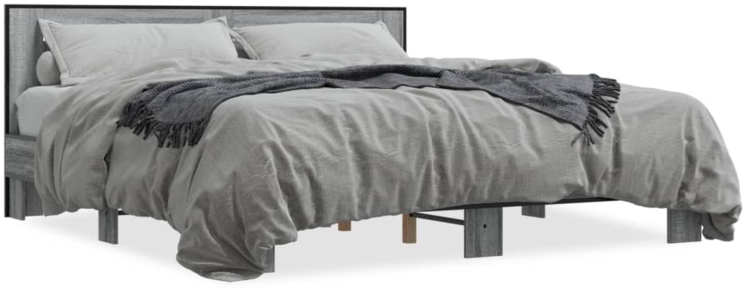 vidaXL Bettgestell Grau Sonoma 200x200 cm Holzwerkstoff und Metall 3280085 Bild 1