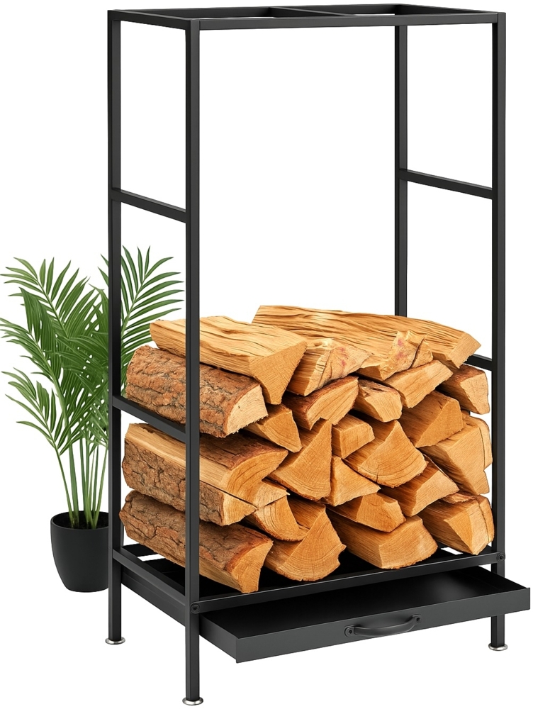 DanDiBo Kaminholzregal Innen Metall Schwarz Kaminholzständer 80 cm mit Schublade 96356 Holzkorb Kaminholzhalter Holzregal Bild 1