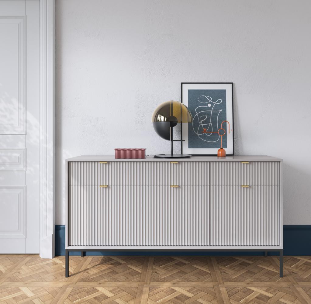 Domando Sideboard Lazise Klassisch Breite 154cm, aufwändig gefräste Fronten, Metallgestell, goldfarbene Griffe in Hellgrau Bild 1