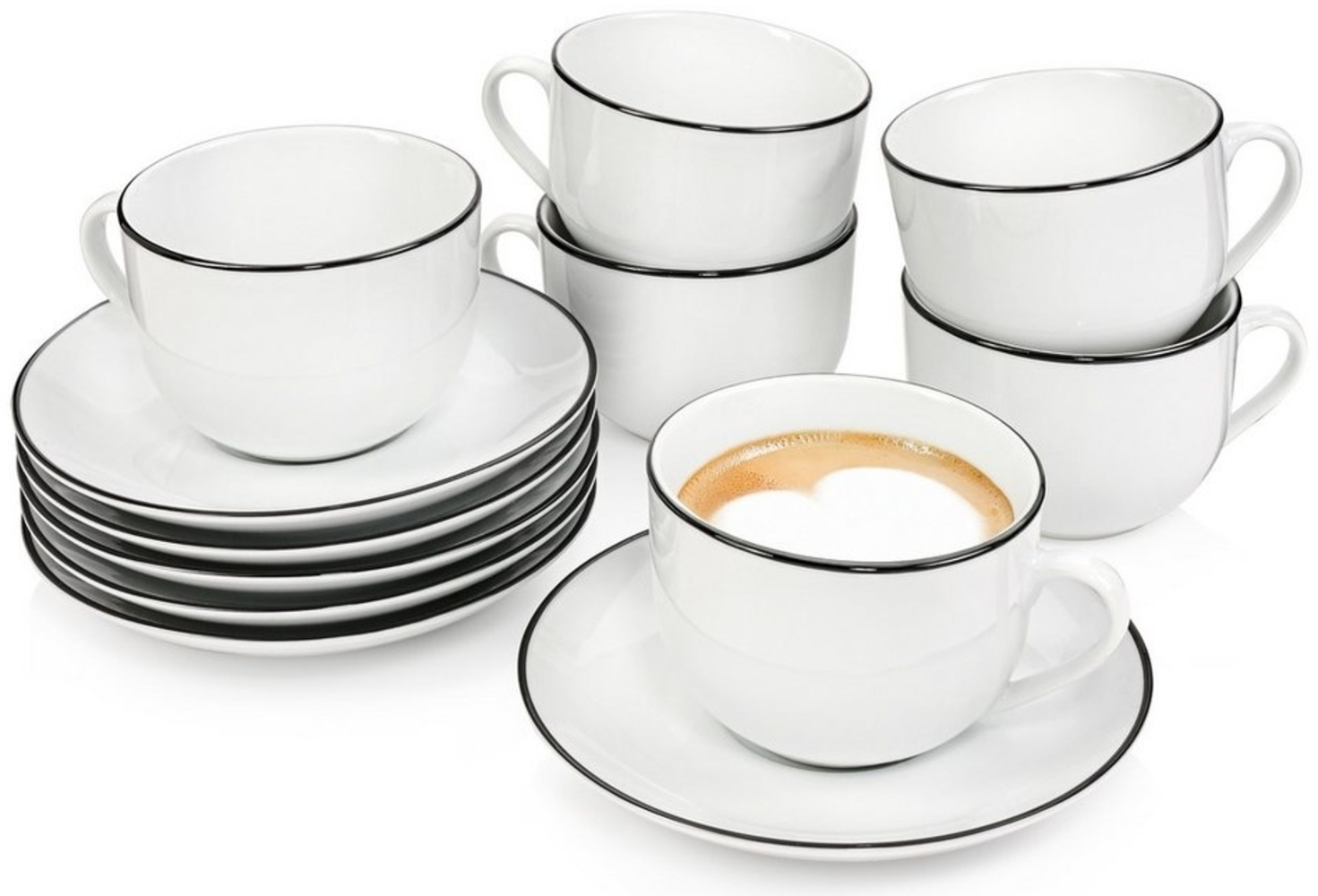 SÄNGER Porzellan Kaffeetassen Set Marlo Black Rim Limited Edition 12-teilig für 6 Personen Bild 1