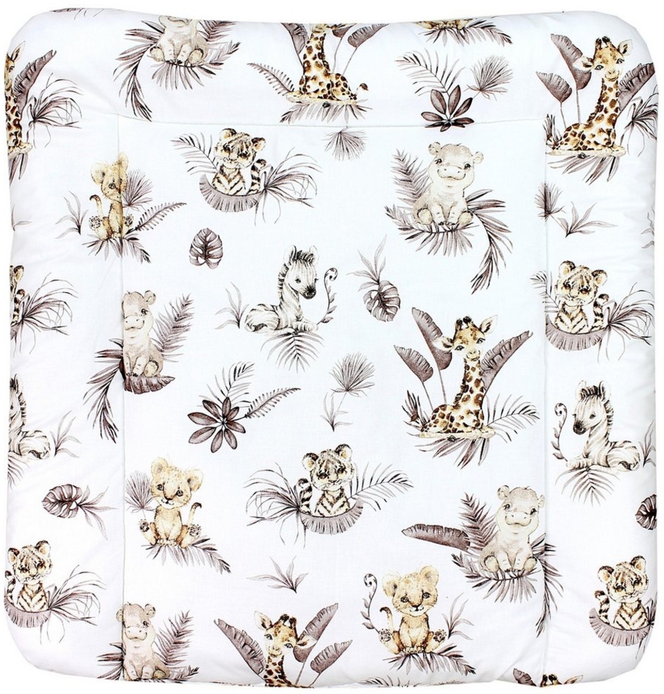 TupTam Baby Wickeltischauflage mit Baumwollbezug Gemustert, Farbe: Löwe/Blätter/Beige, Größe: 70x50 cm Bild 1