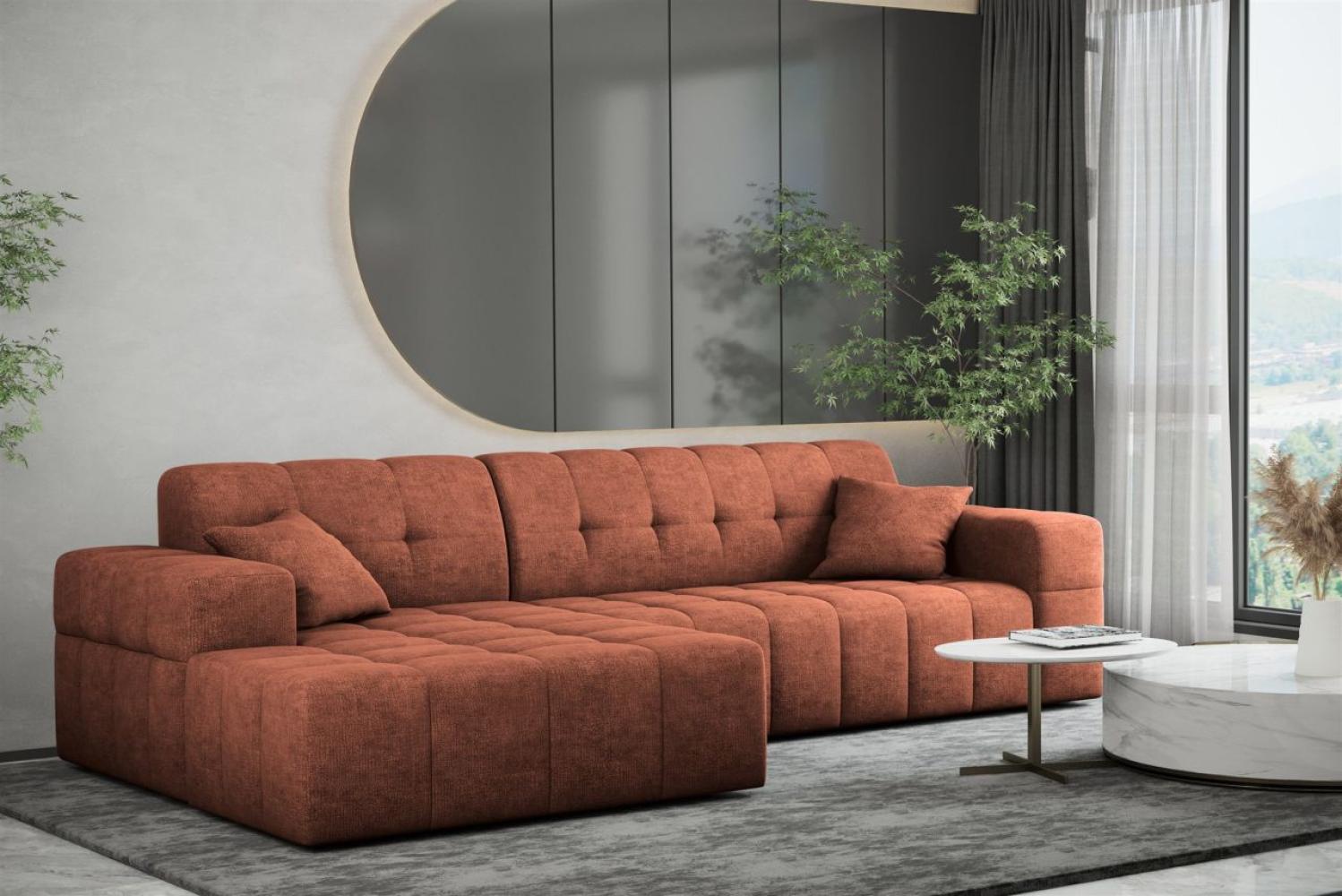 Ecksofa Designersofa NANCY in Stoff Perfekt Harmony Rostbraun Ottomane Links Bild 1