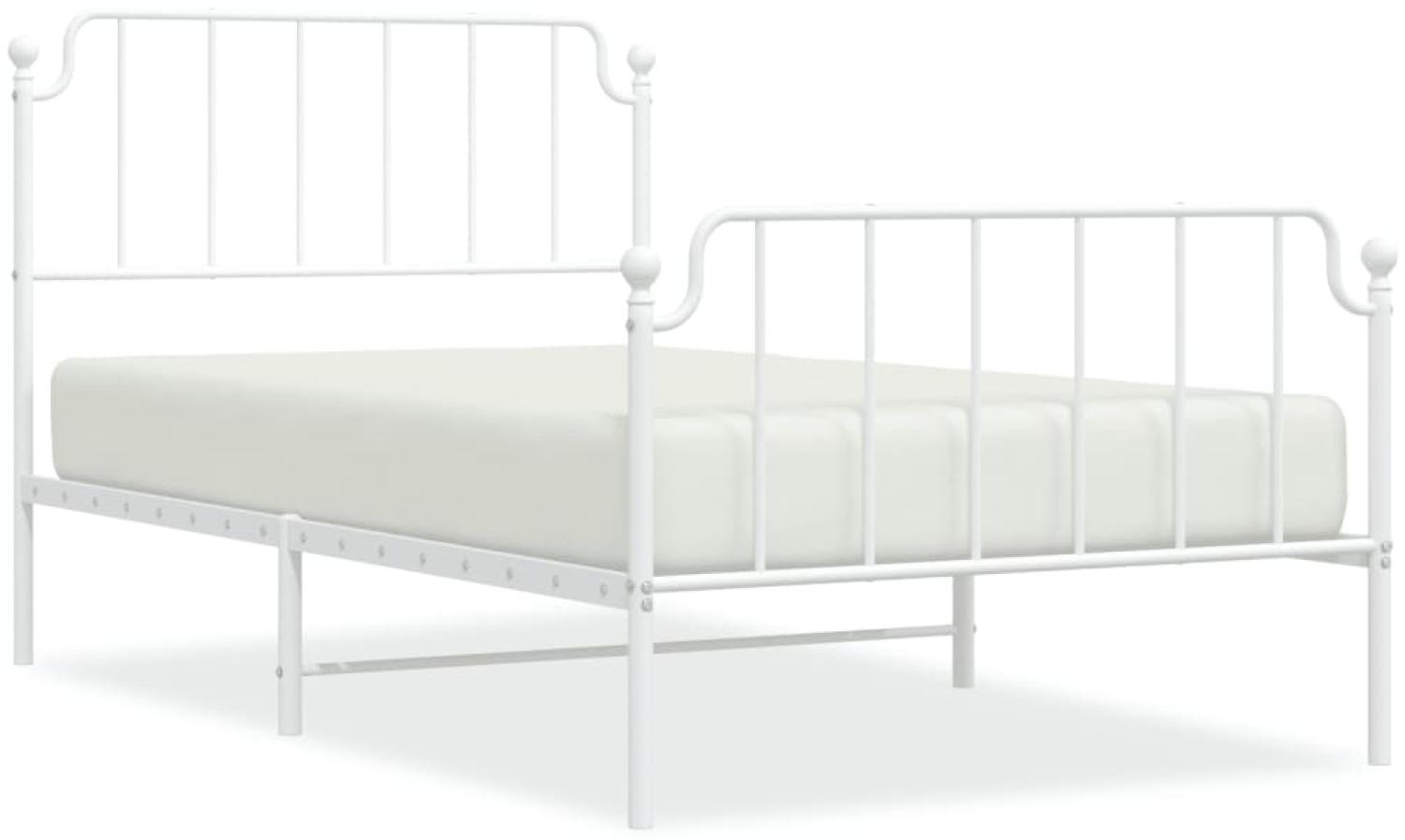 vidaXL Bettgestell mit Kopf- und Fußteil, Metall, Weiß, 107x203 cm Bild 1