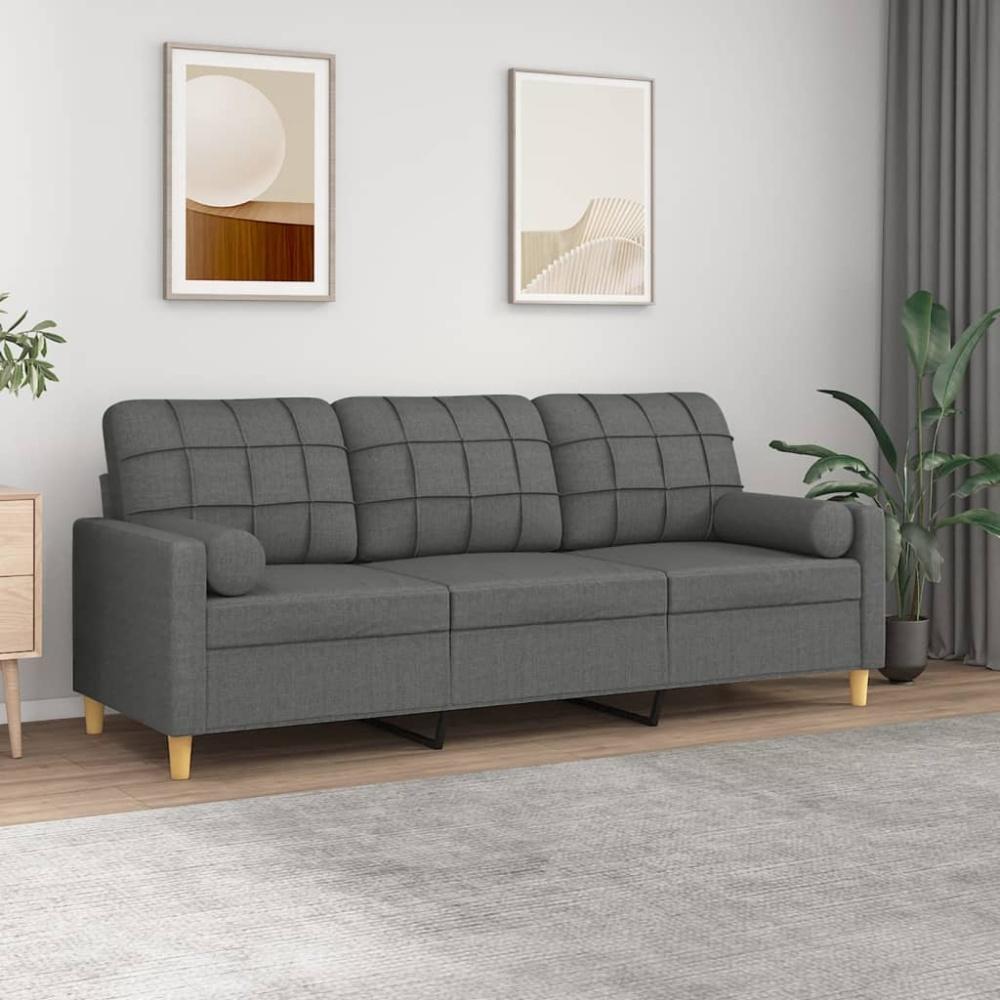 vidaXL 3-Sitzer-Sofa mit Zierkissen Dunkelgrau 180 cm Stoff 3200791 Bild 1