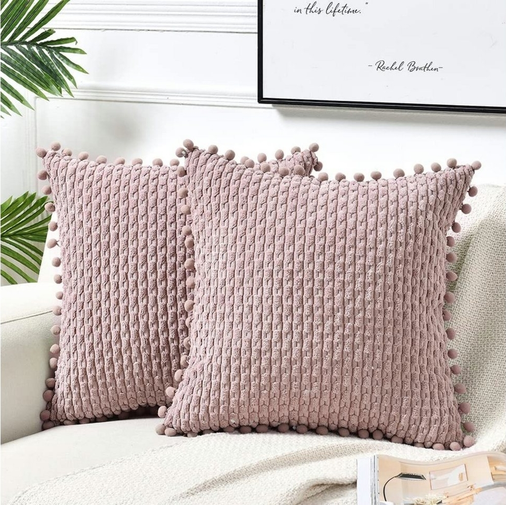 Coonoor Kissenbezüge Sofa Kissenbezug,mit Pompons, (2 Stück), für Weihnachten Bett Sofa Deko Bild 1