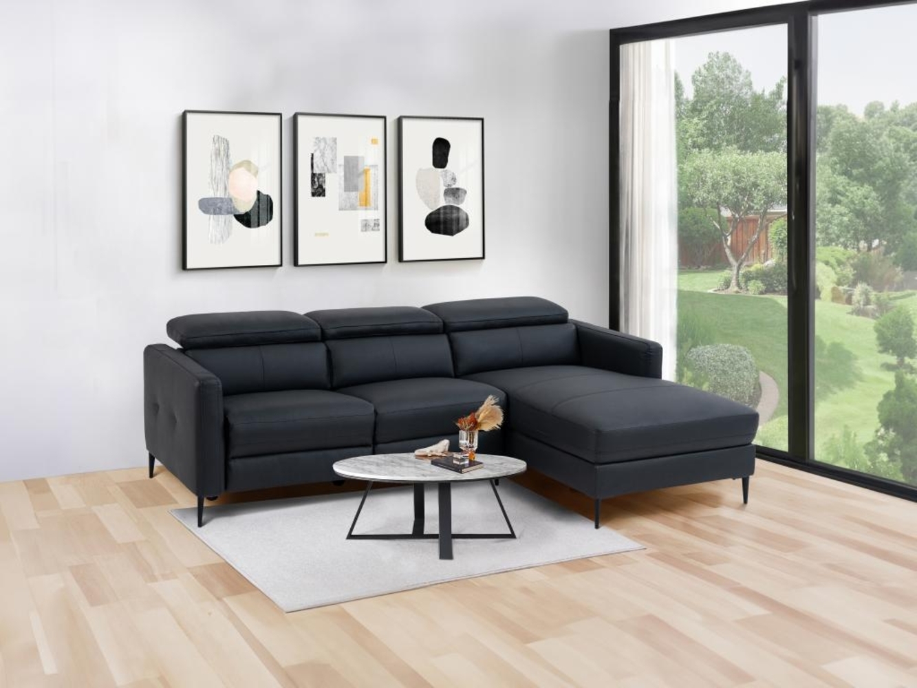 Vente-unique - Ecksofa mit elektrischer Relaxfunktion - Ecke rechts - Leder - Schwarz - FUSETA Bild 1