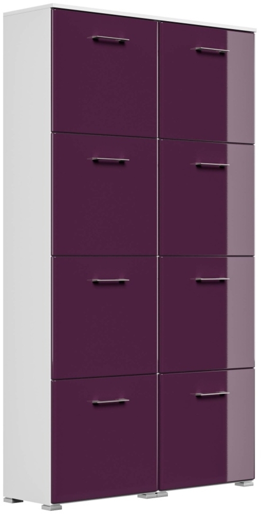 Schuhschrank Emotion 8 Klappen 32 Paar 105x187 cm Weiss-Brombeer : Weissmatt / Brombeere hochglanz Bild 1