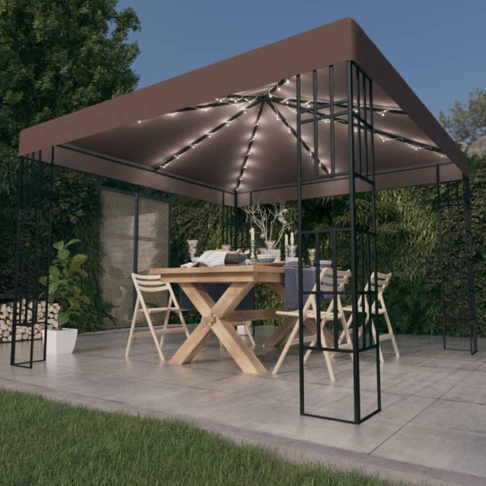 vidaXL Pavillon mit LED-Lichterkette 3x3 m Taupe 3070324 Bild 1