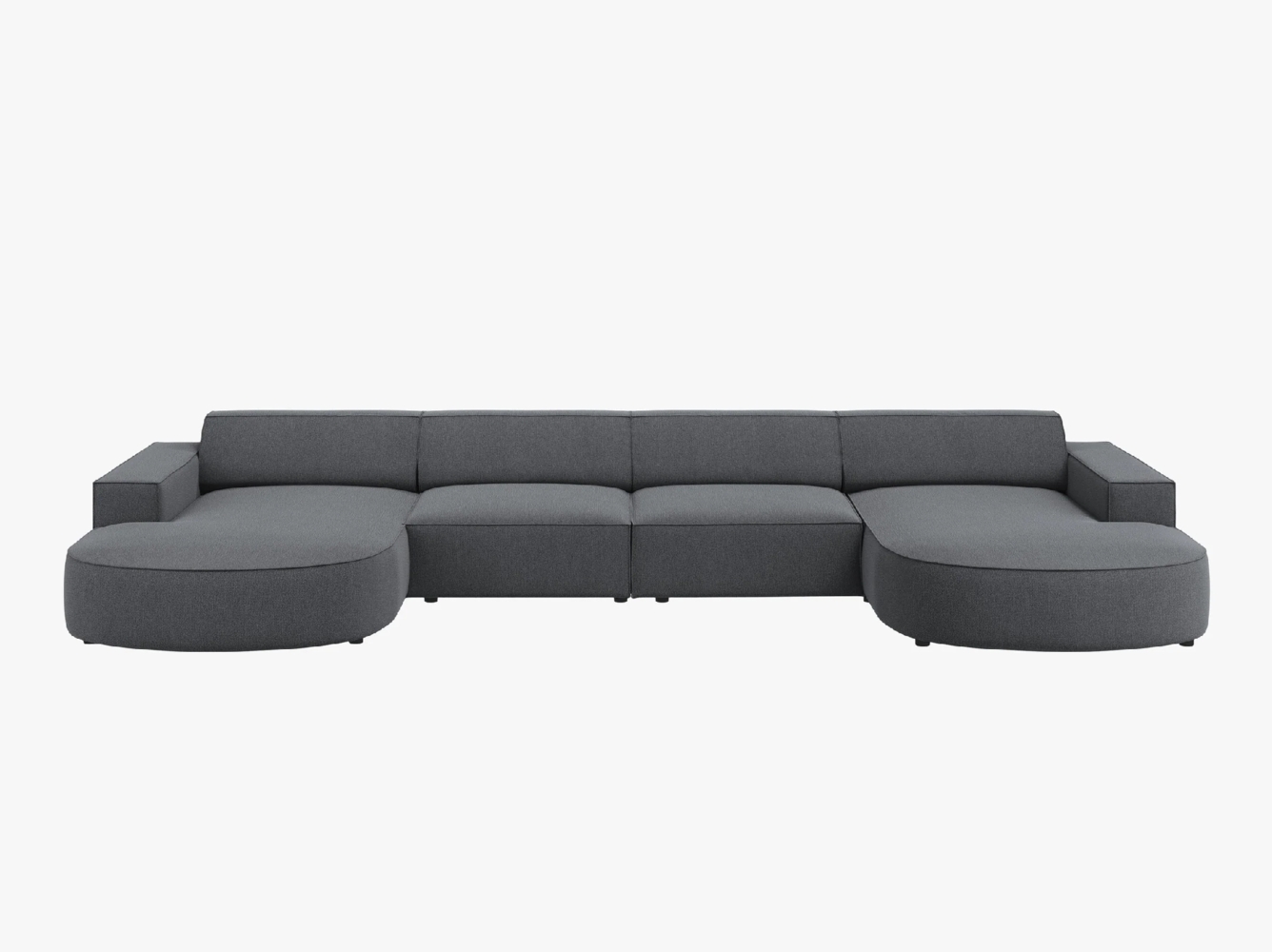 Micadoni 6-Sitzer Strukturierter Stoff Panorama Sofa rund Jodie | Bezug Dunkelgrau | Beinfarbe Black Plastic Bild 1