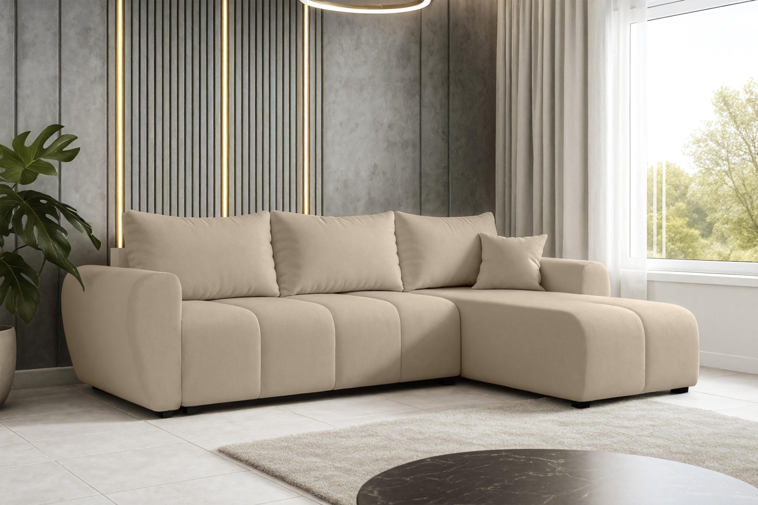 AX LIVING Eckcouch mit Schlaffunktion Malatya L Mini Sofa Hellbraun R Bild 1