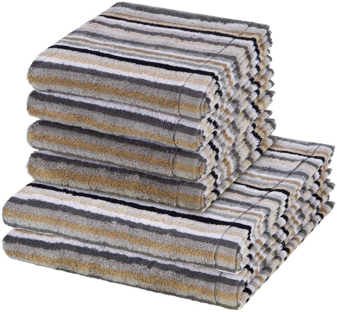 Cawö Lifestyle 6 tlg. Frottier-Set - 4 X Handtuch (50 X 100cm), 2 X Duschtuch (70 X 140cm) - 512 g/m2 - Kiesel Bild 1