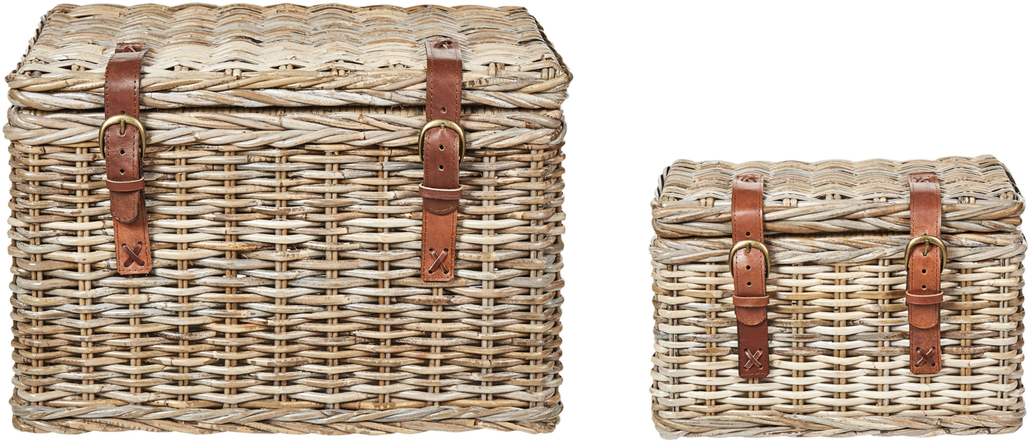 Aufbewahrungsbox mit Deckel Rattan naturfarben 2er Set IRBID Bild 1