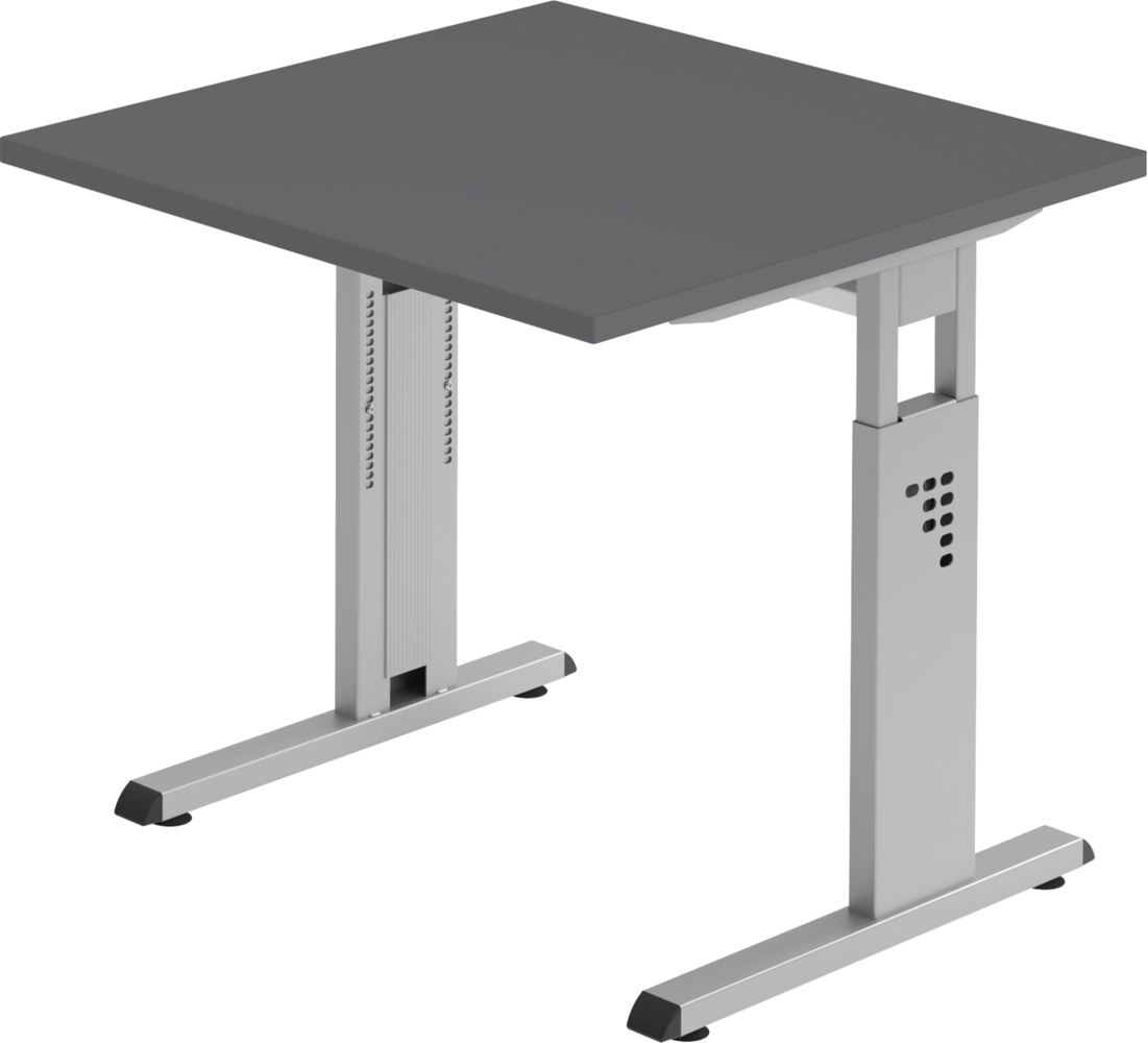 bümö höhenverstellbarer Schreibtisch O-Serie 80x80 cm in Graphit, Gestell in Silber - PC Tisch klein für's Büro manuell höhenverstellbar, Computertisch verstellbar, OS-08-G-S Bild 1