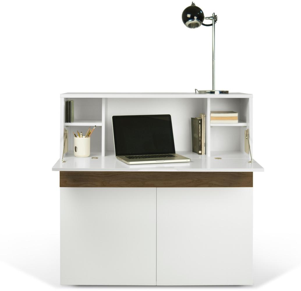 Sekretär Workstation Focus, Weiß/ Walnuss, 110 x 109 x 42 cm Bild 1