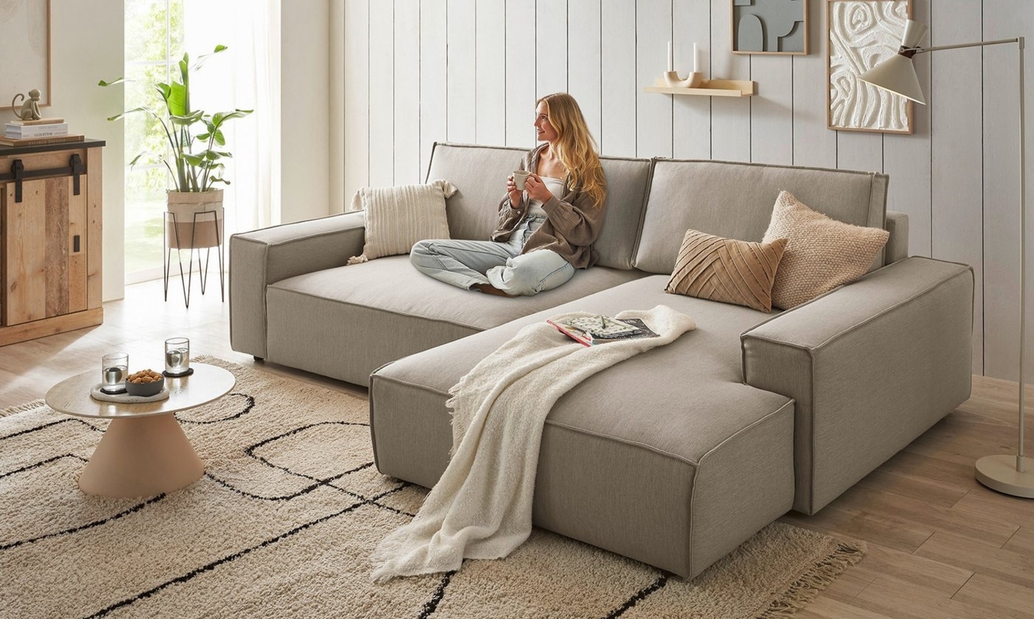 Home affaire Ecksofa NEU: SHERWOOD XXL 284, Big-Sofa L-Form, tiefe Sitzfläche 95 cm, Cord, Recamiere rechts/links, als Schlafsofa stellbar, Cord u. Leinenoptik Bild 1
