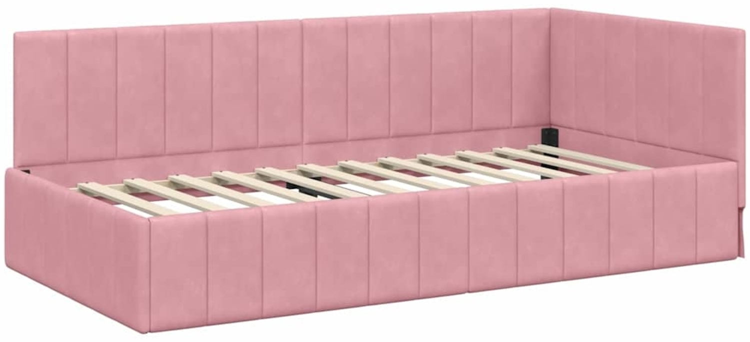 vidaXL Eckbettgestell mit Kopfteil Rosa 100 cm x 200 cm Stoff 42016320 Bild 1