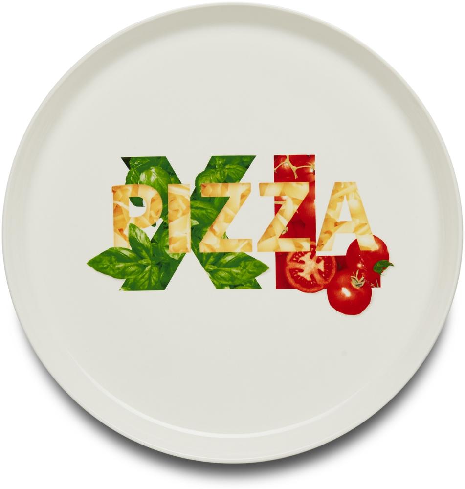 KHG Pizzateller, extra groß mit 33cm Durchmesser in XL1 Print, perfekt für Gastro und Zuhause, hochwertiges Porzellan, Spühlmaschinengeeignet & perfekt Stapelbar im zeitlosem Design Bild 1