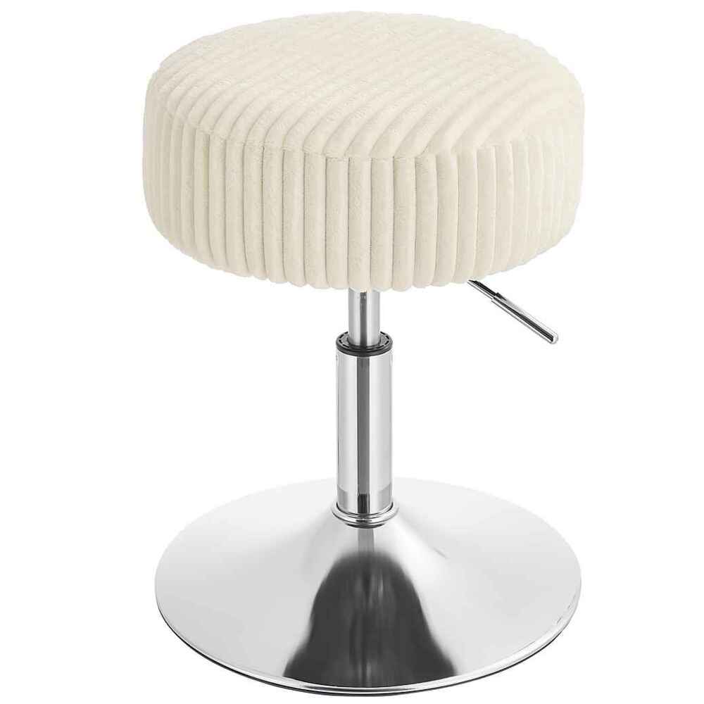 VASAGLE Schminkhocker, Schminkstuhl, Sitzhocker, höhenverstellbar, 360° drehbar, Cord, dicke Polsterung, für Schlafzimmer, Küche, Esszimmer, modern, cremeweiß Bild 1