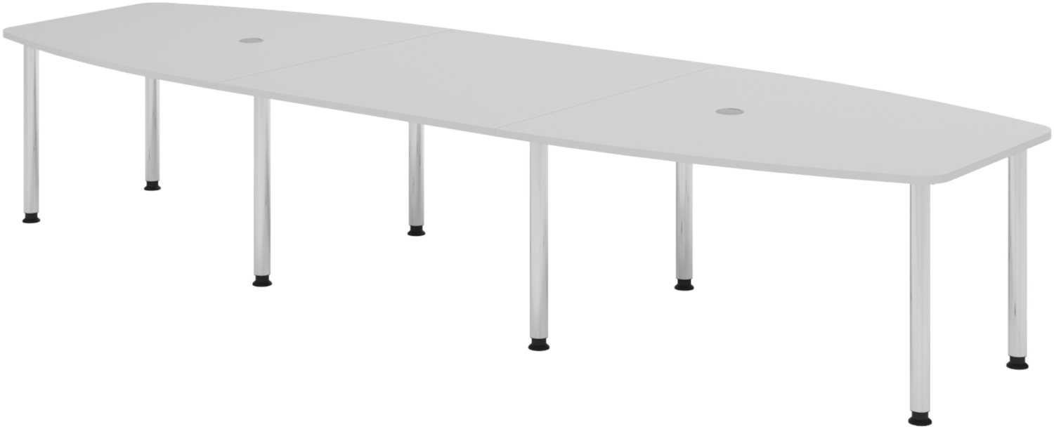 bümö Konferenztisch oval 400x130 cm großer Besprechungstisch in grau, Besprechungstisch mit Chromfüßen, Meetingtisch für 14 Personen, XXL-Tisch für Besprechungsraum & Meeting, KT40C-5-C Bild 1