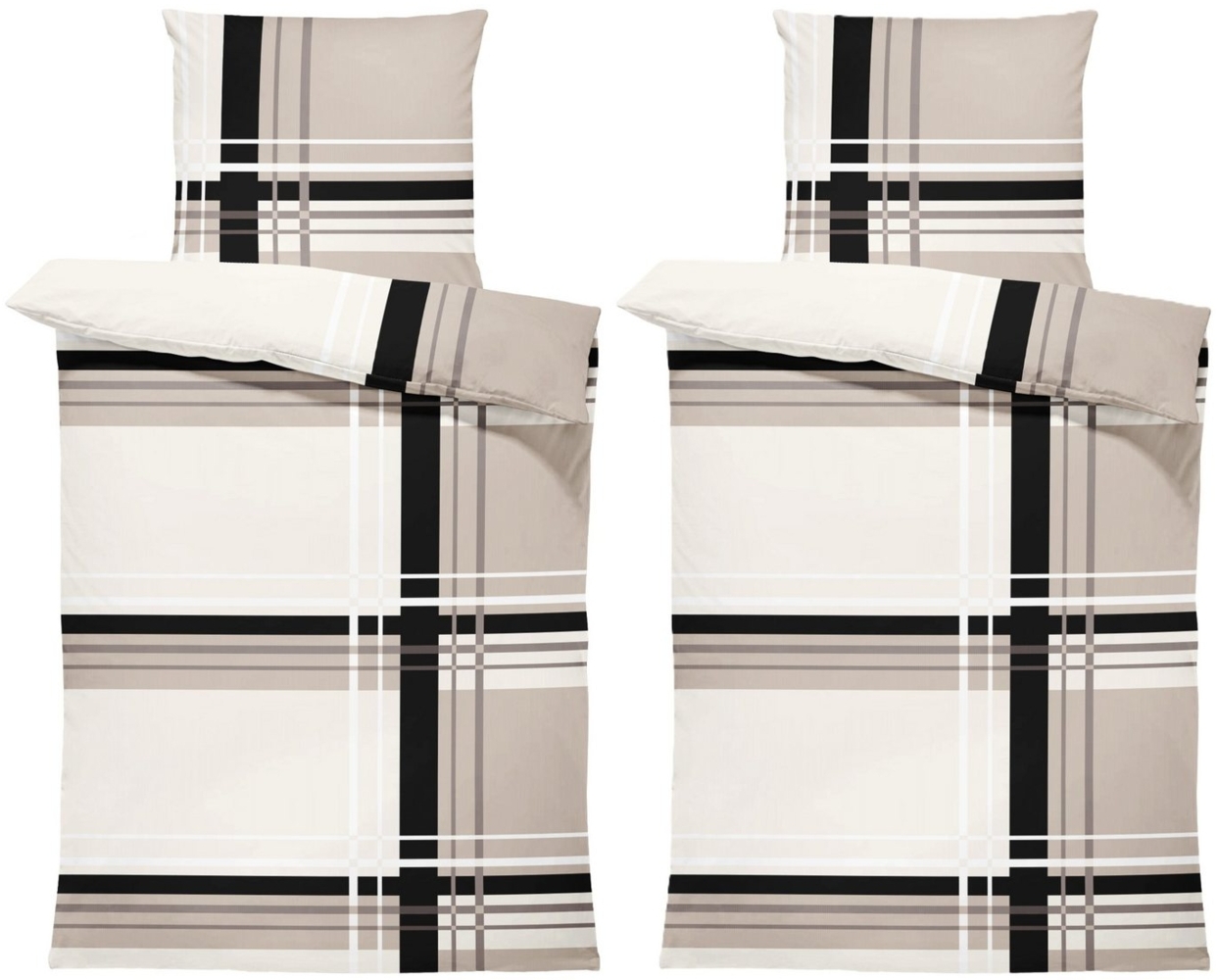 One Home Bettwäsche Adzo Winter, Biber, 4 teilig, modern gestreift grafisch, kuschelig flauschig warm weich Baumwolle Bild 1