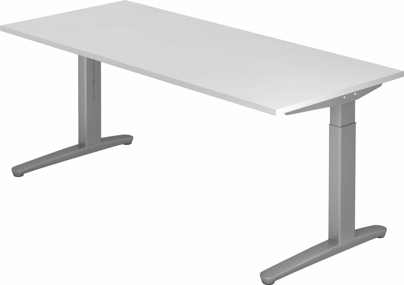 bümö® Design Schreibtisch XB-Serie höhenverstellbar, Tischplatte 180 x 80 cm in weiß, Gestell in silber Bild 1