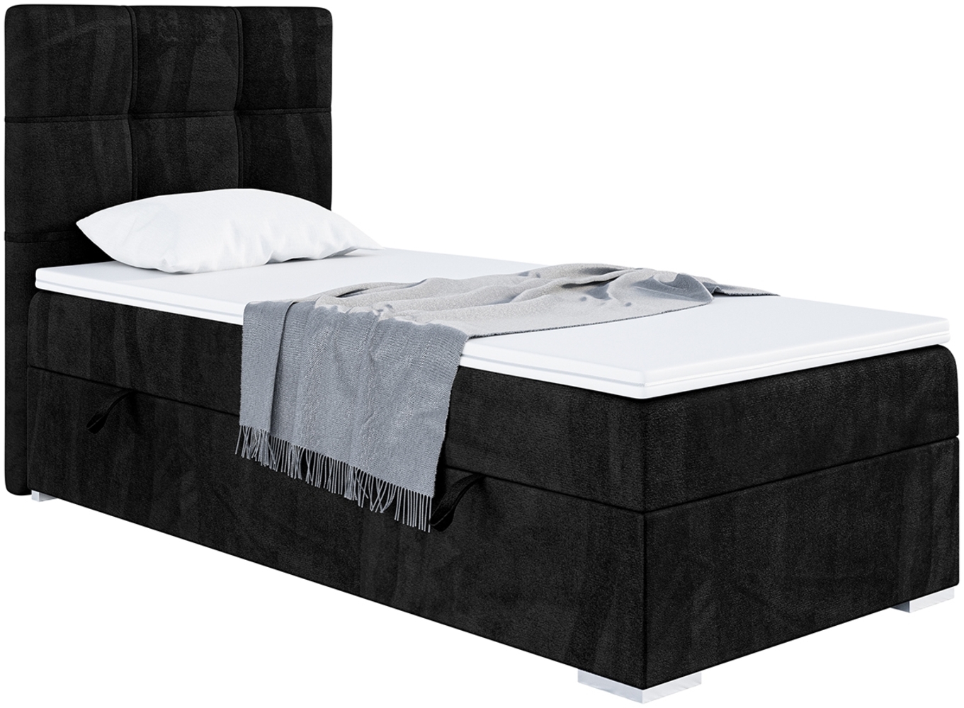 MEBLINI Boxspringbett KAI 80x200 cm mit Bettkasten - H4/Schwarz Samt Gepolstert Einzelbett mit Topper & Taschenfederkern-Matratze - 80x200 Links Bild 1